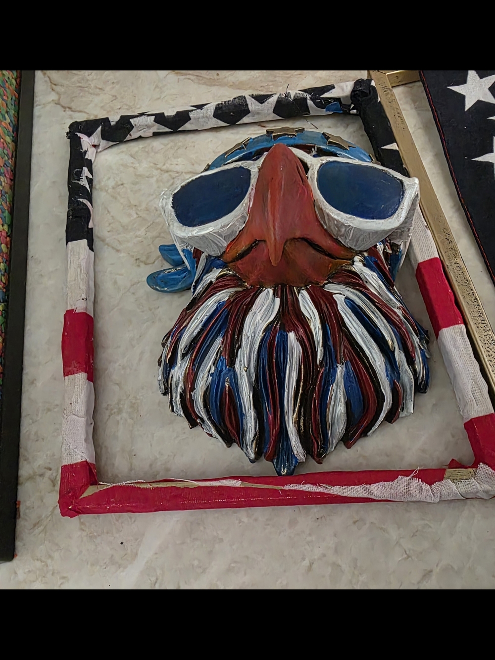 Charity Eagle 10 % Patriotic Bearded Face Wall Sculpture - Red, White & Blue